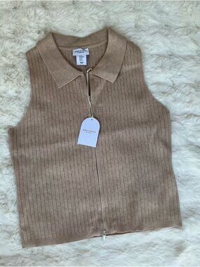 Ribbed Zip Polo in Light Camel